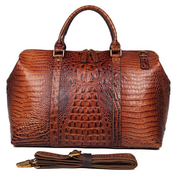 Brown Croc Print Real Leather Duffle Bag For Weekend Traveling | ShopDecimals