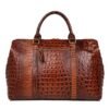 Brown Croc Print Real Leather Duffle Bag For Weekend Traveling | ShopDecimals