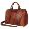 Brown Croc Print Real Leather Duffle Bag For Weekend Traveling | ShopDecimals