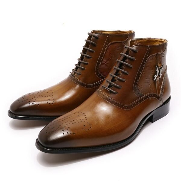 Men's Pointed Leather Boots Front Lace-up  Boots | VaquitaRepublic