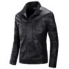 PU stand collar handsome leather jacket | VaquitaRepublic