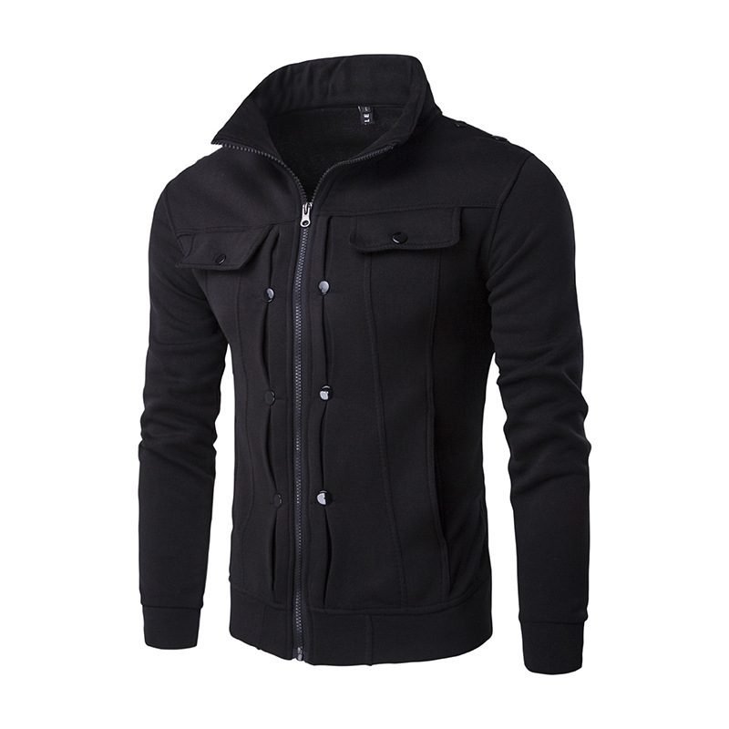 Men's Mock Neck Pleated Button Zipper Sweater Coat | VaquitaRepublic
