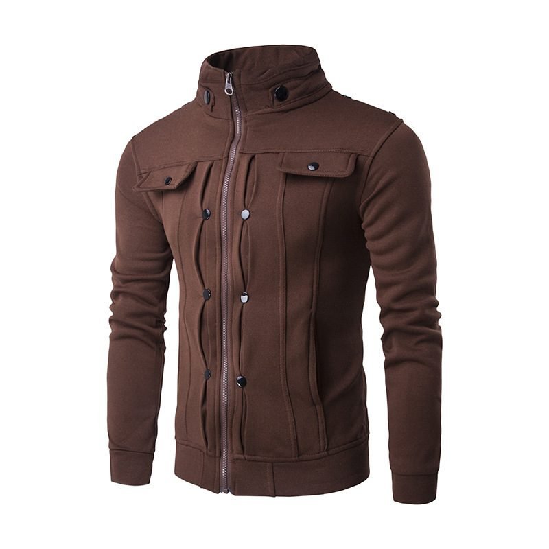 Men's Mock Neck Pleated Button Zipper Sweater Coat | VaquitaRepublic