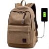 Backpack canvas travel bag external usb charging interface with headphone hole junior high school student bag | VaquitaRepublic