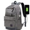 Backpack canvas travel bag external usb charging interface with headphone hole junior high school student bag | VaquitaRepublic