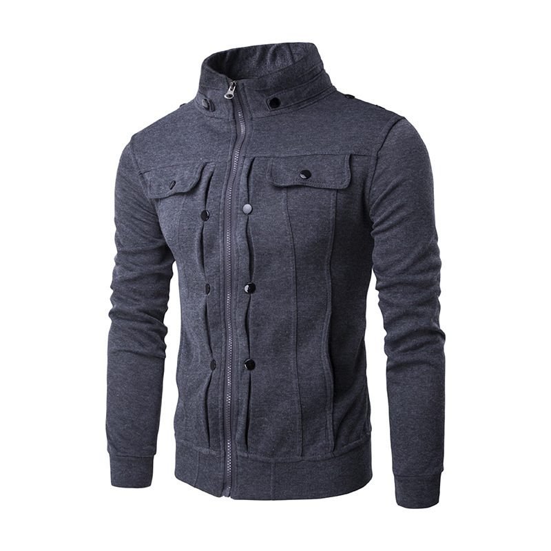 Men's Mock Neck Pleated Button Zipper Sweater Coat | VaquitaRepublic