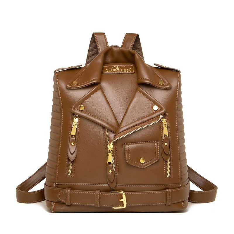 Soft Leather Textured Jacket Trendy Wild Clothes Backpack | VaquitaRepublic