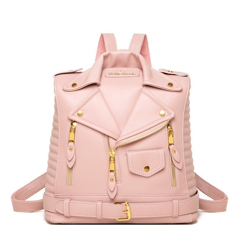 Soft Leather Textured Jacket Trendy Wild Clothes Backpack | VaquitaRepublic