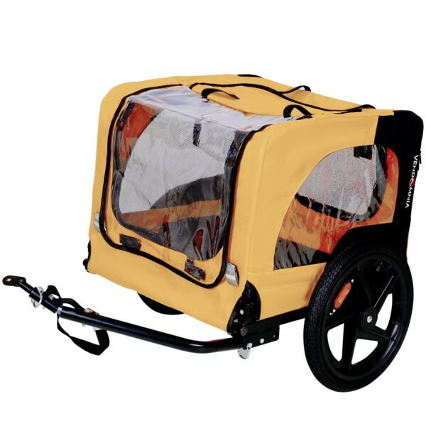 Yellow Outdoor Heavy Duty Foldable Practical Pet Stroller Dog Carrier With Bicycle Tow | VaquitaRepublic