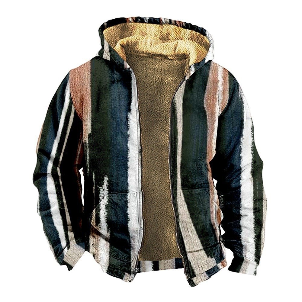 Retro Coconut Tree Element 3D Digital Printing Casual Loose-fitting Hoodie Zipped Cotton-padded Jacket Coat | VaquitaRepublic