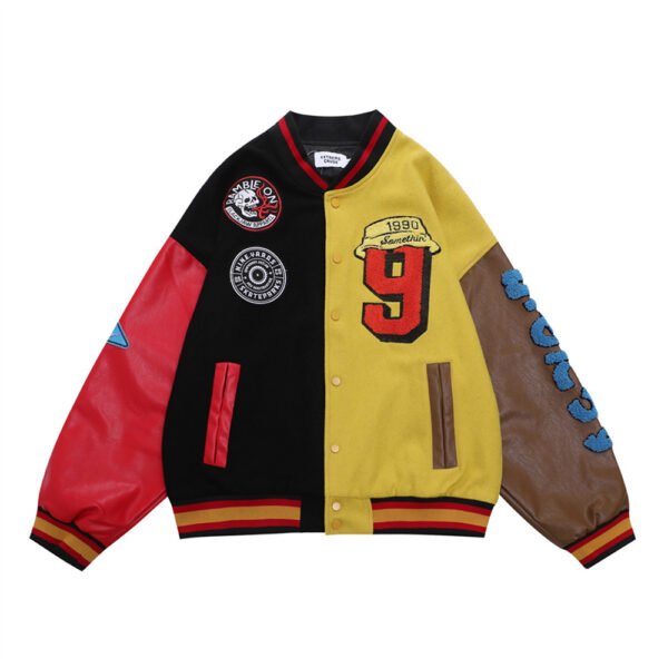 Men's Loose Color Contrast Patchwork Bomber Jacket | VaquitaRepublic