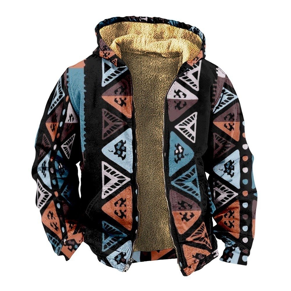 Retro Coconut Tree Element 3D Digital Printing Casual Loose-fitting Hoodie Zipped Cotton-padded Jacket Coat | VaquitaRepublic