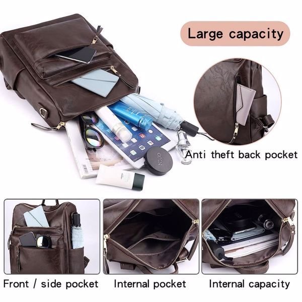 Women's PU Leather Brown Backpack | VaquitaRepublic