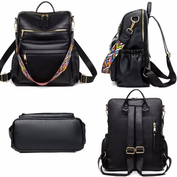 Women's PU Leather Black Backpack | VaquitaRepublic