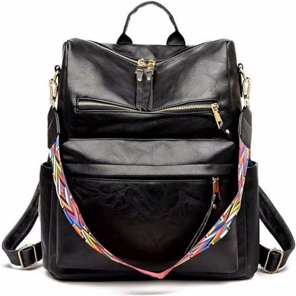 Women's PU Leather Black Backpack | VaquitaRepublic
