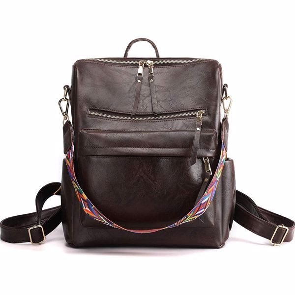 Women's PU Leather Brown Backpack | VaquitaRepublic