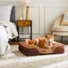 Memory Foam Pet Bed, Suitable For Small Dogs And Cats, With Washable And Removable Bedspread, Non-slip Base, Waterproof Padding, Egg Crate Foam, Improved Sleep, Brown, Extra Large | VaquitaRepublic