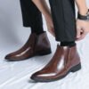 High-top Leather Shoes Men's Side Zipper British Working Wear Ankle Boots | VaquitaRepublic