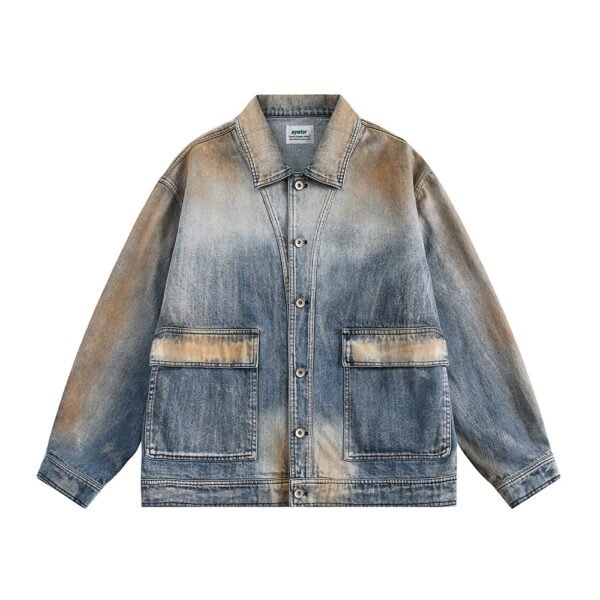 Tie-dye Gradient Denim Coat Men's Waste Soil Wind Cargo Pocket Loose | VaquitaRepublic