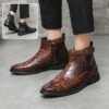 Men's Crocodile Pattern Boots Fashion Pointed Toe Low Square Heel Buckle Zipper Ankle Boots Business Formal Leather Shoes | VaquitaRepublic