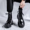 Youth High-top Round Head Mid-calf Thick Bottom Mid Heel Martin Boots | VaquitaRepublic