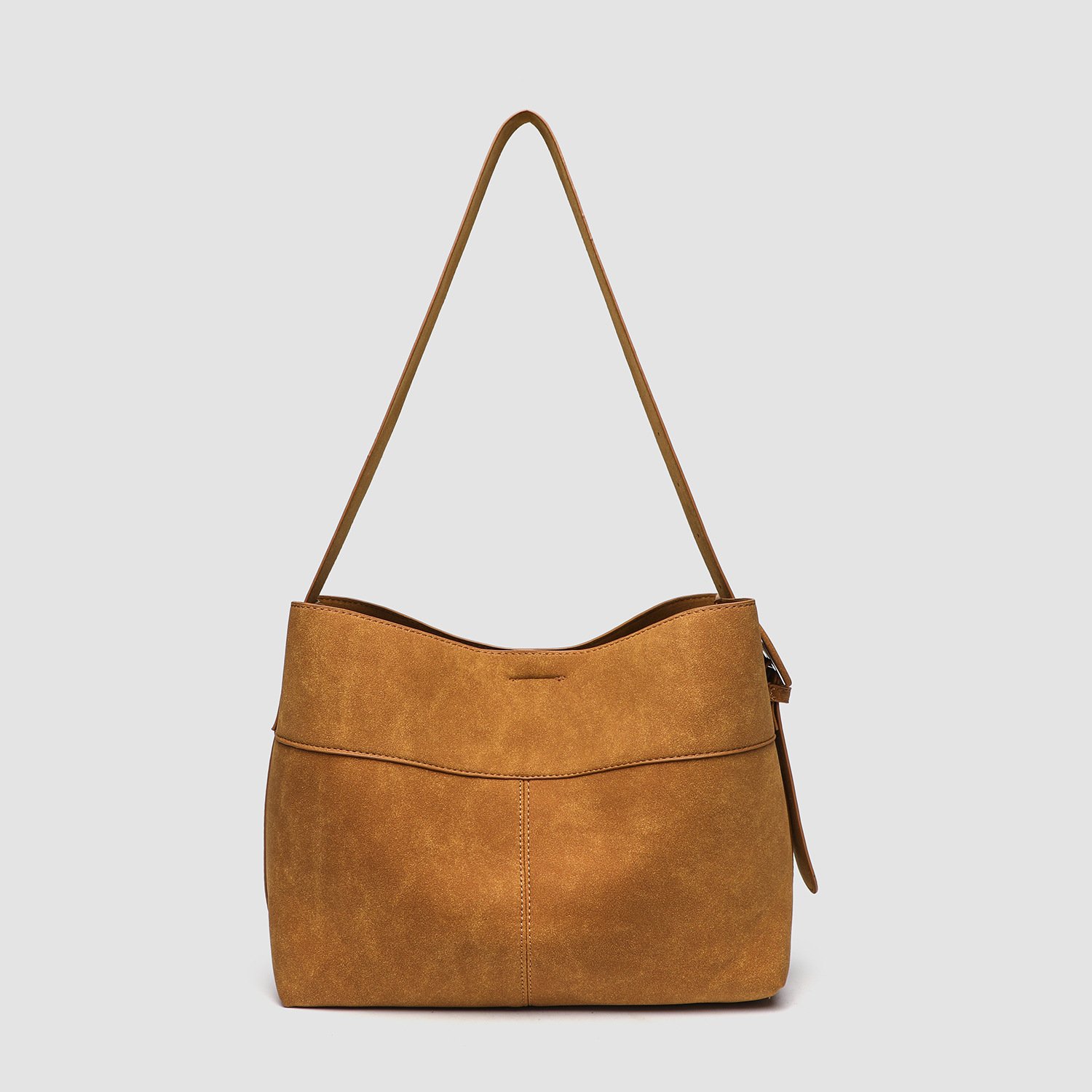 Fashionable All-match Brown Retro Frosted Large Capacity Commuter Bucket Bag | VaquitaRepublic