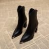 Pointed Toe Chunky Heel High-grade Booties Women | VaquitaRepublic