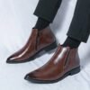 High-top Leather Shoes Men's Side Zipper British Working Wear Ankle Boots | VaquitaRepublic